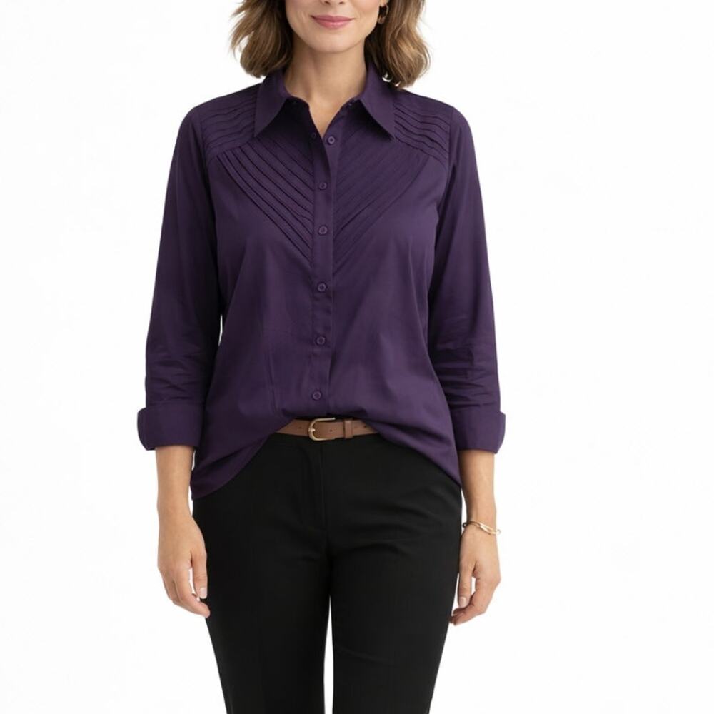 Doncaster Purple Pleated Long Sleeve Button Down Dress Shirt Blouse Size 18 NWT